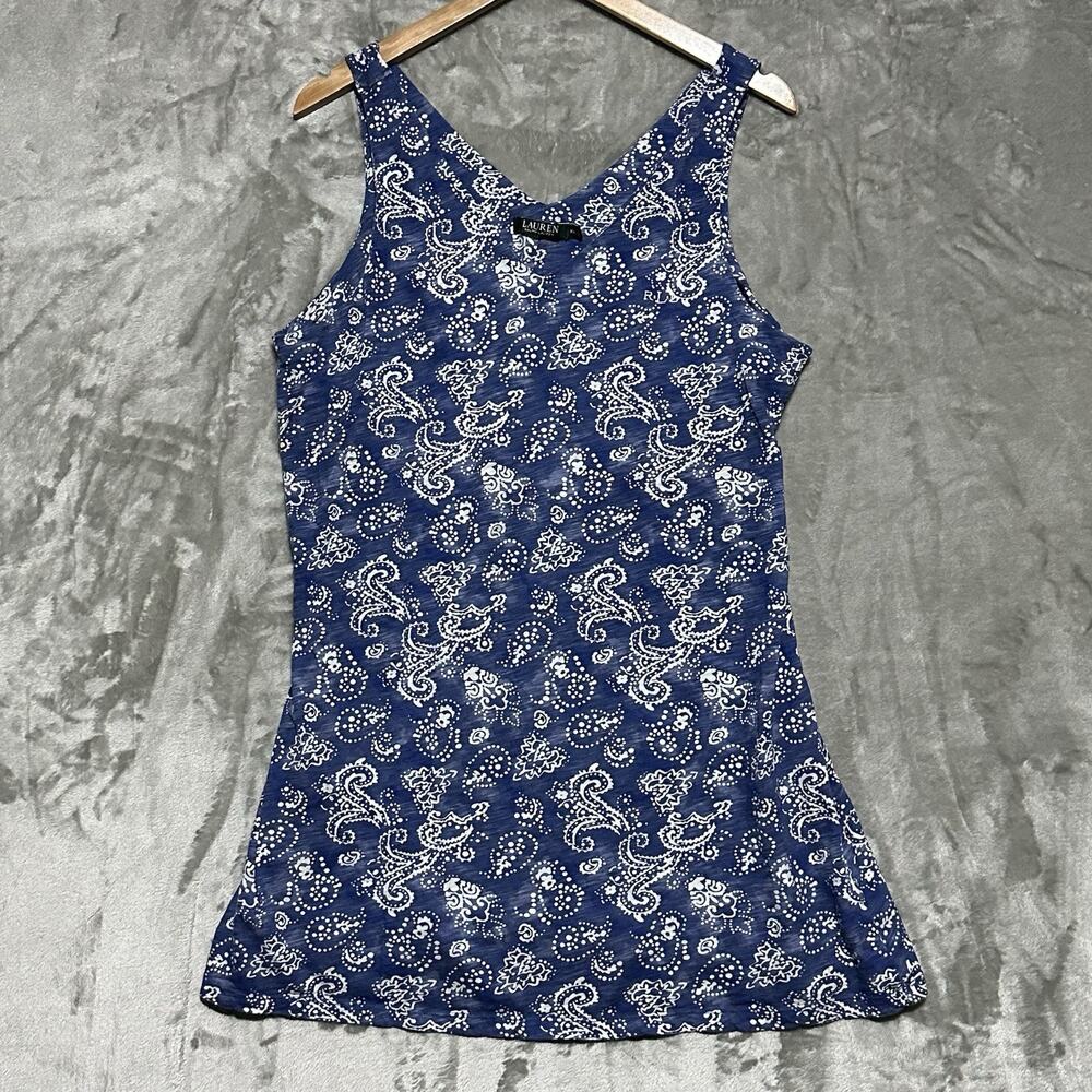 Lauren Ralph Lauren Paisley Cotton Jersey Mini Dress Womens XL Blue‎ Cottagecore